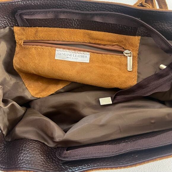 Genuine Leather Made in Italy Shoulder Bag Tote Brown Suede - Picture 10 of 14